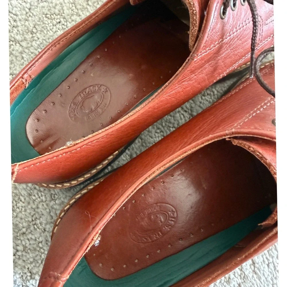 H.S. Trask Bison Leather Oxfords Men 9 W Cognac Lug Sole Derby VINTAGE 90s USA